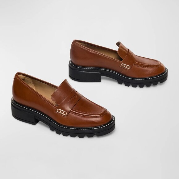 NEW BERNARDO Made In Brazil Leather Chandler Lug Sole Loafers Saddle for women